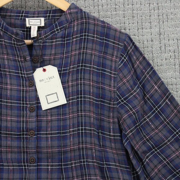 Mo:vint By Anthropologie Womens Small Multicolor Peplum Tunic Button Up Top NWT - Picture 2 of 9